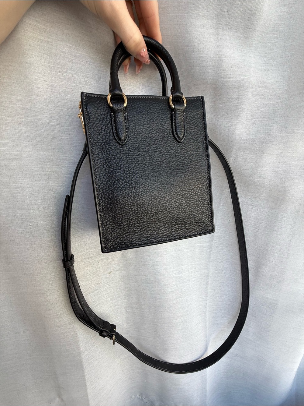 Coach Black Pebbled Leather Mini Tote with Gold Hardware - Picture 2 of 4